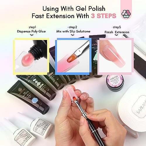 Saviland 6 Colors Poly Gel Nail Kit – Pink Series Extension Gel with 36W Portable Handheld Mini U V LED Lamp for Curing, All-in-1 French Manicure Starter Nail Kit for Home DIY