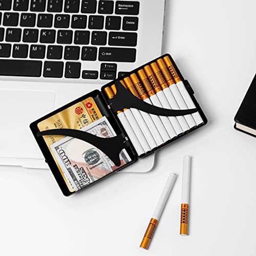 Image of Fashion Unique Shaped Metal Cigarette Case-85mm 3.34 inch King Size 20 Capacity Sturdy Double Sided Spring Clip Open Pocket Holder for Women and Men (E38-Black)