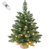 2FT Pre-lit Artificial Small Mini Christmas Tree with Warm White Multi-Color LED Lights, Remote Control and Timer, Perfect for Xmas Tabletop Decorations, Home, Kitchen, Dining Table top Balls
