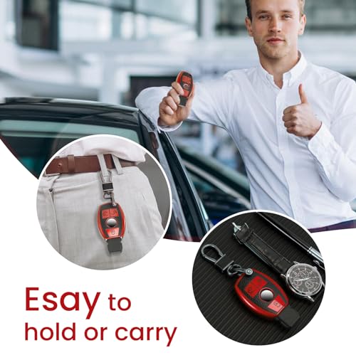 Image of Key Fob Cover for Mercedes Benz, Leather-Style Tab Cover, Red