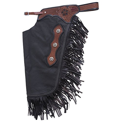 Tough 1 Premium Smooth Leather Chinks with Basketweave Filigree, Brown, Small