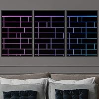 3 Piece Framed Canvas Wall Art Abstract Geometric Lights Mixed Media Modern Canvas Prints Home Artwork Decoration for Living Room,Bedroom - 16