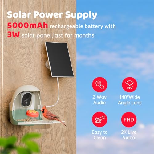 Smart Bird Feeder Camera Solar Powered, Bird Watching Camera, AI Identify Bird Species, 2K HD Live View and Instant Notification, Ideal Gift for Bird Lover - Image 5