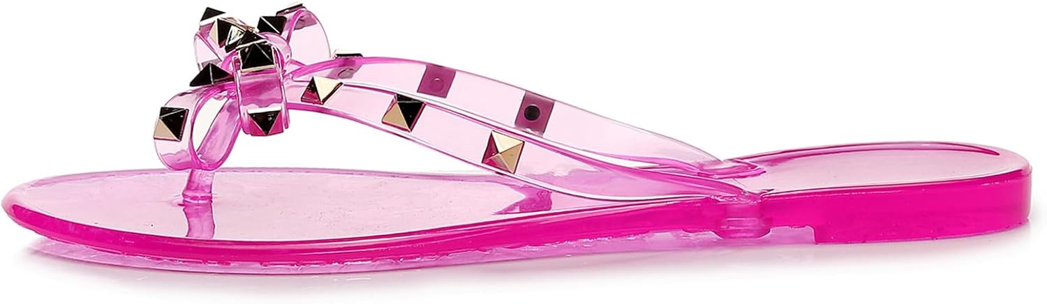 Studded Jelly Shoes for Womens Bow Flip Flops Jellies Sandals Flat Black... - Picture 38 of 174