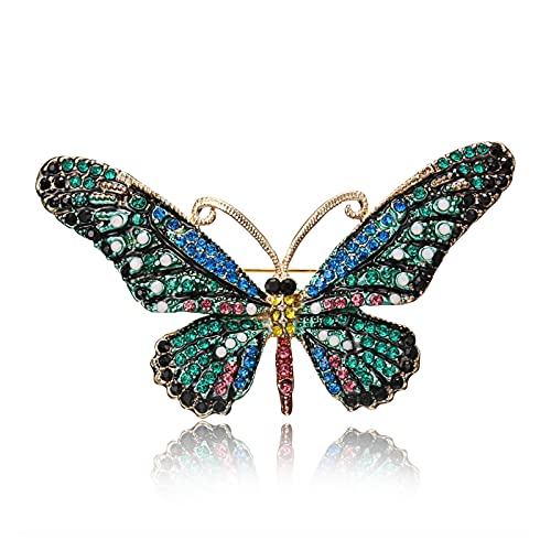 Broche animal perle et strass papillon coloré vintage pour femme
