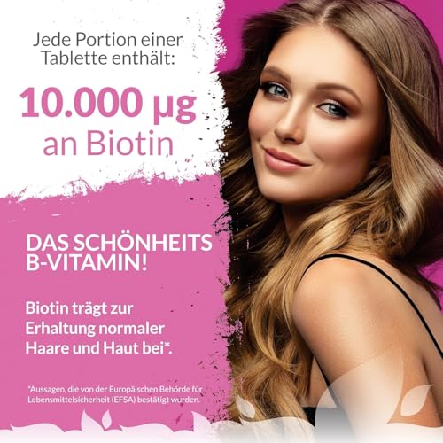 Biotin hochdosiert 10.000 mcg - 365 Vegane Tabletten - Für Haarwuchs, Haut & Nägel - Volle Jahresversorgung - Nahrungsergänzungsmittel von Nu U Nutrition