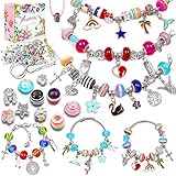 Nairua 106Pcs Charm Bracelet Making Kit for Girls Unicorn Mermaid Crafts Gifts Set Charm Bracelets Kit DIY Jewelry Making Supplies with Beads, Pendant, Bracelets, Necklace Cords for Teens Girls