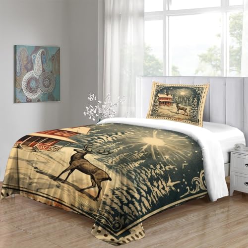 Housse de couette Noël imprimé 3D en microfibre premium 135x200