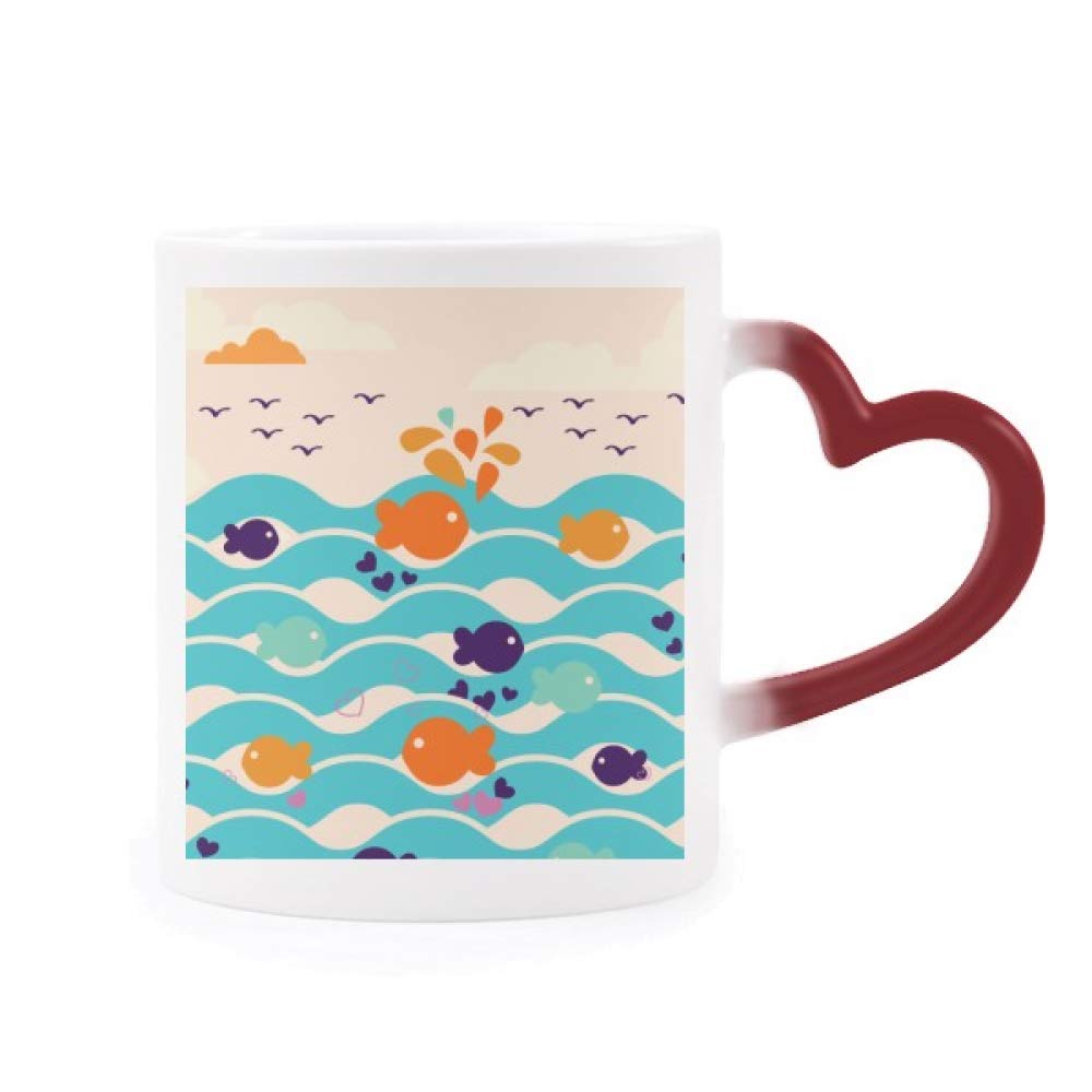Taza sensible de calor morphing con asa de corazón rojo ergonómica