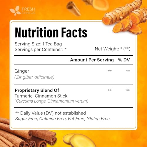 Image of FreshDrinkUS, Premium Turmeric Ginger Cinnamon Tea Bags | 135 Tea Bags | Herbal Spice Tea Blend, Naturally Caffeine Free, Warm & Aromatic Flavor, 100% Natural Ingredients, Convenient Tea Bags
