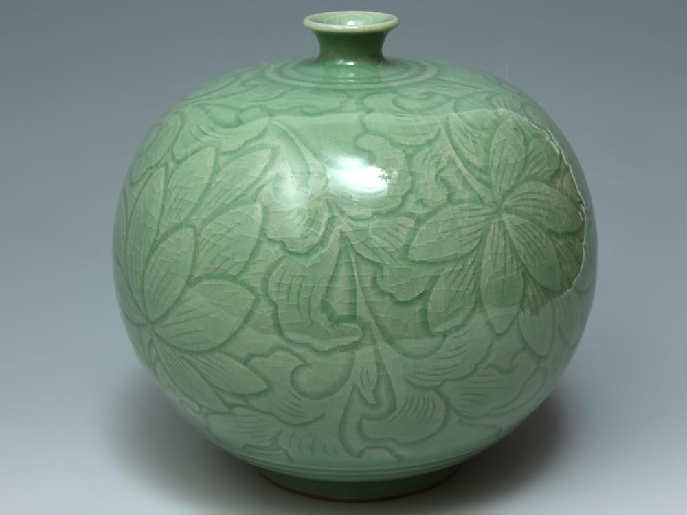 Yahoo!オークション -「高麗青磁 青磁象嵌雲鶴魚紋瓶 高さ35㎝ 箱