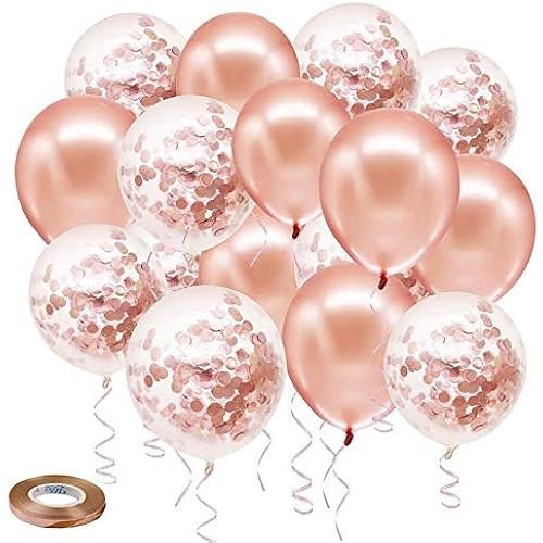Hiquaty 50 pack 12 Inch Rose Gold Confetti Balloons Birthday Balloons