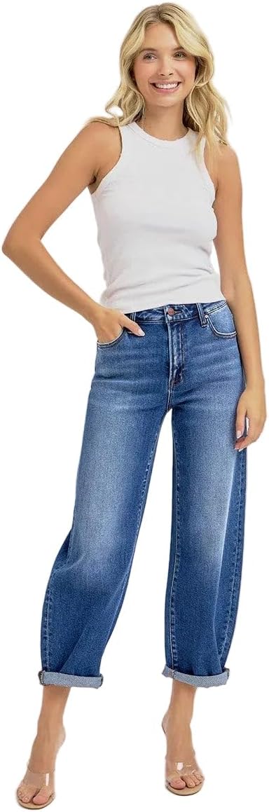 Risen Jeans - High Rise Barrel Leg Tapered Jeans - (27.5" Inseam) - PGA21024 - Includes Official Tag