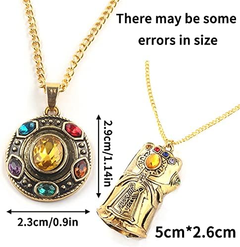 OCDSLYGB 2 Pieces Infinite Gem Necklace, Crystal Thanos Necklace, Gauntlet Charm Power Stone Crystal Pendant, Gold Personality Alloy Necklace Zircon for Unisex Jewellery Accessories Gift