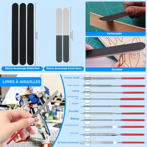 WOOWAIR Outils de Modelisme, 85 Pièces Gundam Modèle d'outils Kit, Ensemble d'outils de Construction de Loisirs, avec Lime, Foret, Pied à Coulisse Numérique, pour L'assemblage Réparation de Modèles – vue 6