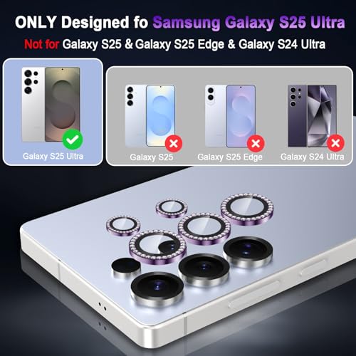 Casetego for Galaxy S25 Ultra Camera Lens Protector,9H Hardness,Scratch Resistant,Ultra-thin Tempered Glass,Metal Individual Camera Cover for Women,Case Friendly,Shiny Deep Purple - image 2