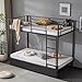 VINGLI Metal Bunk Bed Frame Twin Over Twin with 2 Drawers, LED Lights, Safety Guardrail & Ladder, Charging Station, for Kids, Teens & Adults, Space-Saving, No Box Spring Needed, Black