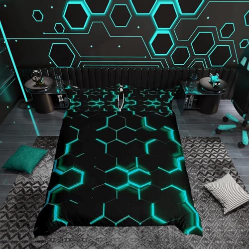 Loussiesd Juego de ropa de cama de 135 x 200 cm, diseño geométrico, diseño de panal de abeja, diseño geométrico moderno, 2 unidades con cremallera
