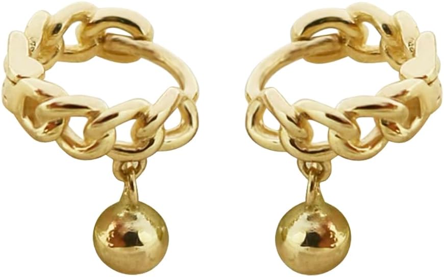 Cute Ball Small Hoop Earrings for Women Girls 925 Sterling Silver Hypoallergenic Tiny Chain Hoop Cartilage Piercing Cuff Wrap Earrings Dainty Birthday Christmas Holiday Jewelry Gifts for Nickel Free Ear 8mm Inner