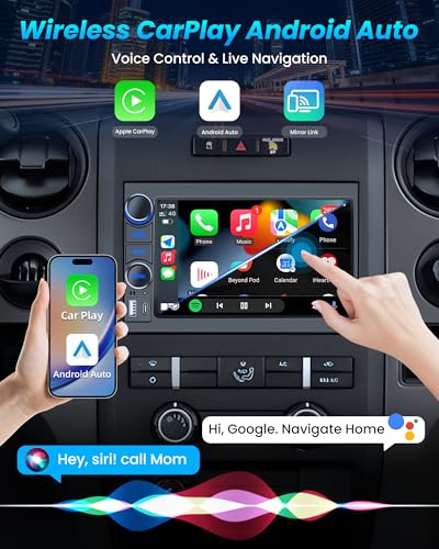 Image of Car Radio for Ford F150 Radio 2004-2008: 7 inch HD Touch Screen Stereo with Wireless Carplay Andriod Auto 5G WiFi GPS Bluetooth FM RDS SWC Mirror Link Free Camera