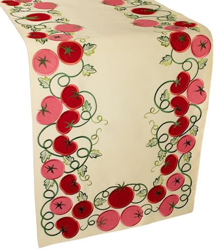 LINENS ART AND THINGS Table Runner Tomato with Embroidered Red and Pink Tomatoes...