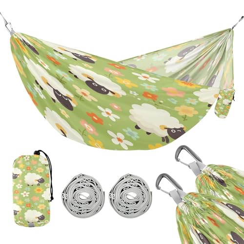 ATTX Cute Cartoon Sheep Camping Hammock - Lightweight & Portable Hammocks, Heavy Duty 330lbs Capacity for Indoor, Hiking, Backpacking, Travel, Backyard, Beach#196
