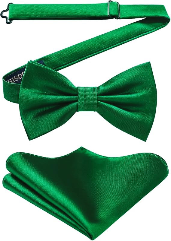 Image of HISDERN Bow Ties for Men Solid Color Pre-Tie Bow Tie and Pocket Square Set Classic Formal Tuxedo Bowties for Wedding Party