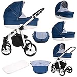 Bebebi Fizzy | 4 in 1 Kinderwagen Komplettset | ISOFIX Basis | Luftreifen | Farbe: Marine