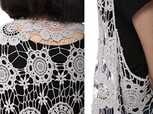 Image of Anna-Kaci Lace Front Open Sleeveless Top Cardigan Crochet Vest Cover up Summer Beachwear