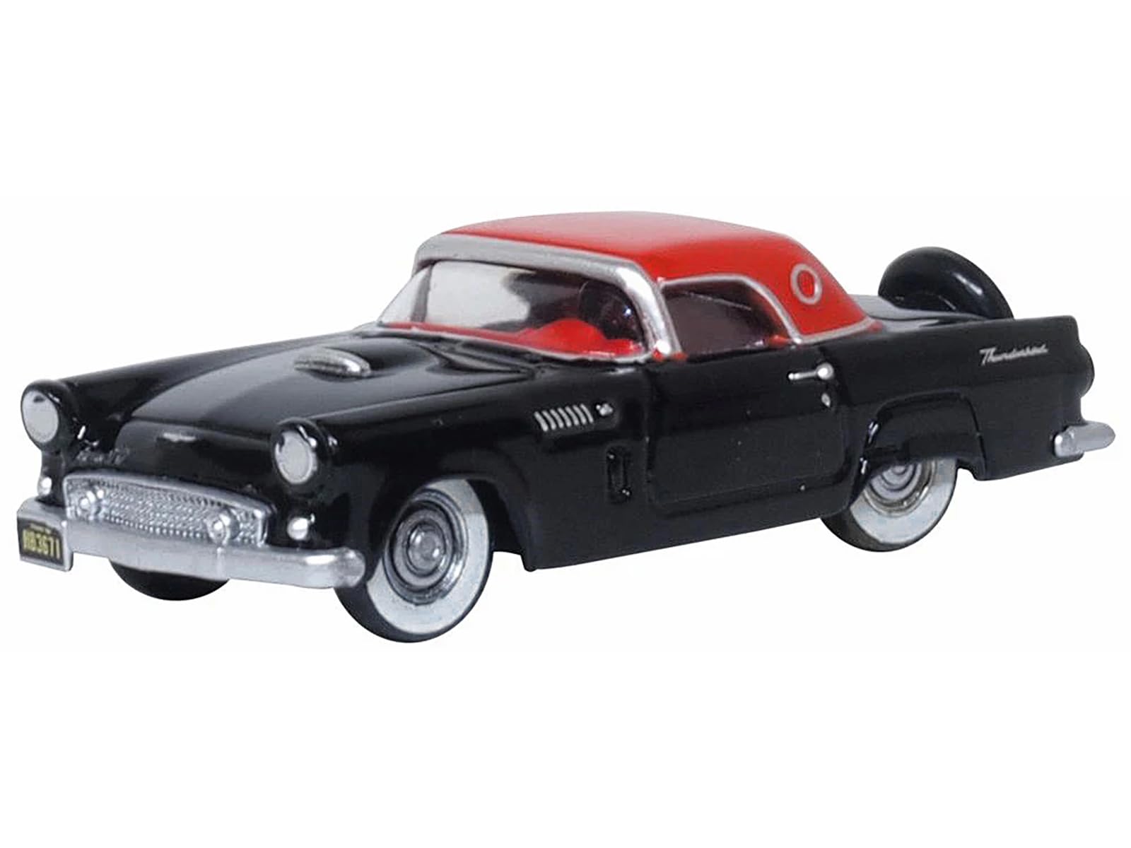 1956 Thunderbird Raven Black with Fiesta Red Top 1/87 (HO) Scale Diecast Model Car by Oxford Diecast 87TH56008