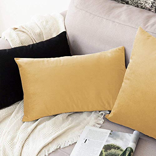 Image of Khooti Velvet Cushion Cover Pack of 1-17 inch x 27 inch / 43 x 69 cm - Wheat - Soft Pillow Covers Cushion Case for Sofa Bedroom Livingroom Chair Car, Cushion Cover