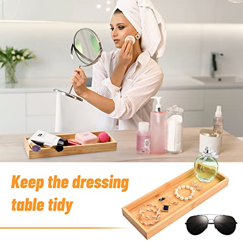 3 Pcs Bamboo Tea Serving Tray, Decorative Multi Use Bathroom Counter Tray with Edges Bamboo Vanity Tray for Dresser Counter Food Coffee Tea Snack Tissues Candles, 11 x 4 Inch - Image 6