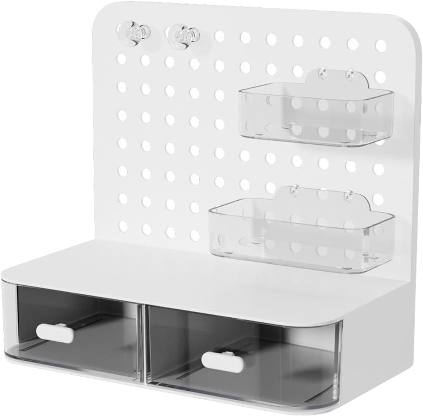 Multifunctional Pegboard Storage Rack with 2 Drawer Easy to Assemble Space Saving Desk Organizers for Kitchen Bathroom Home Organization Tool