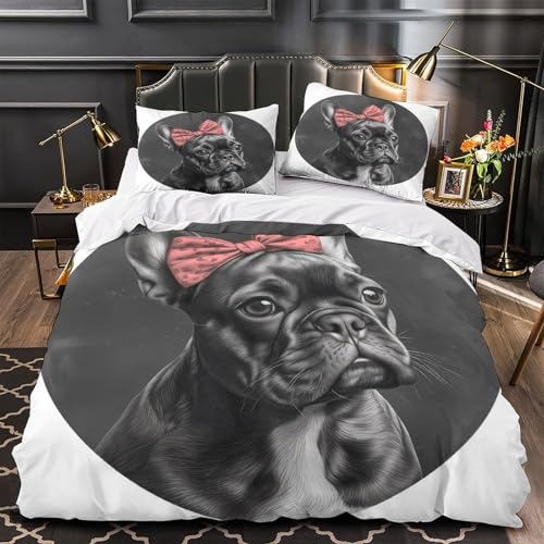 Housse de couette bouledogue français effet 3D relief avec parure de lit super douce - 2