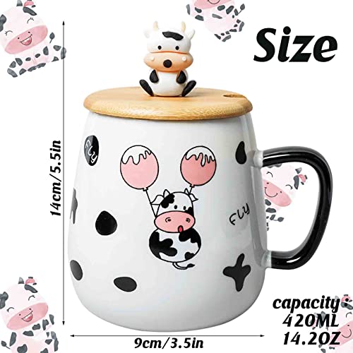 Xefinal Cute Cow Coffe Mug With Cover And Spoon, Ceramic Cow Coffee Mug, 420Ml Kawaii Cow Mugs, 3D Animal Cow Mug Prefect Gifts For Boys Girl Women Kid (Balloon Cow) #TOP1