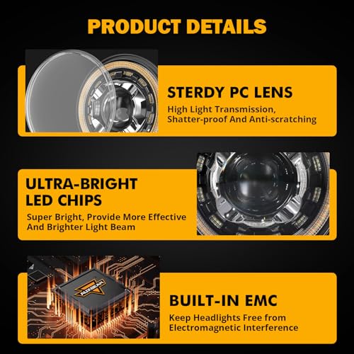 image for Auxbeam 7 Inch LED Headlights Round H6024 with DRL & Turn Signal & Sta