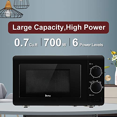 0.7 Cu. Ft. 700W Countertop Microwave Oven With Mechanical Knob Timer From 1 To 30 Minutes 6 Cooking Power Levels Microwave Oven With Led Display 360 Degrees Rotating (Black) #TOP5
