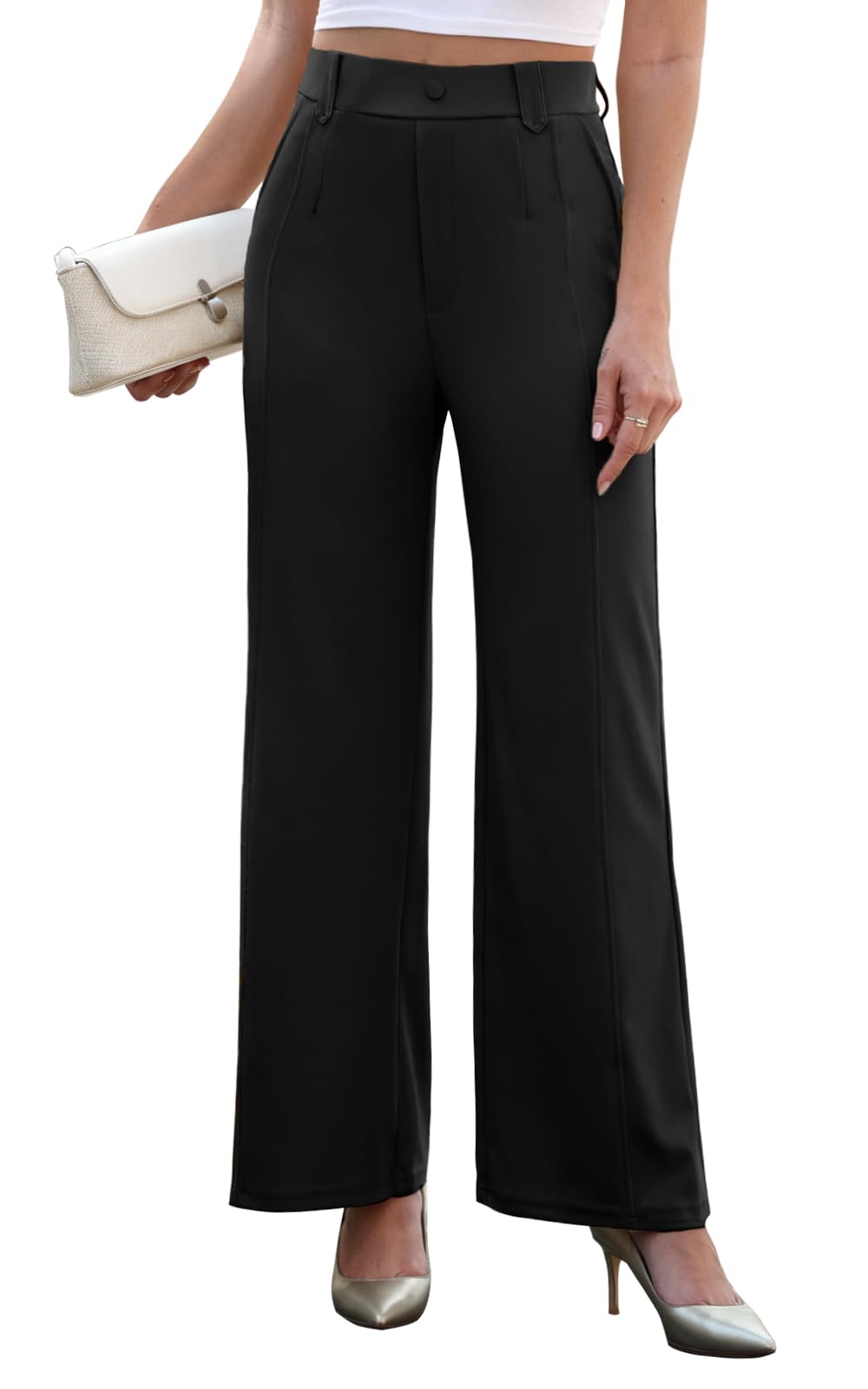 Agenlulu Women's Wide Leg Dress Pants High Waisted Strechy Straight Leg Pants Business Casual Pull On Office Work Slacks