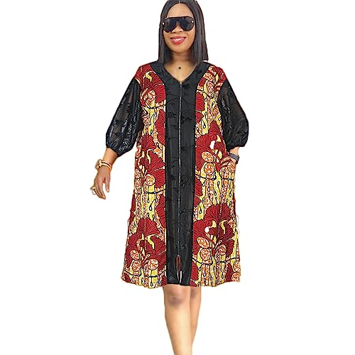 Image of HD African Print Dress for Woman Embroidery Pattern Maxi Dress