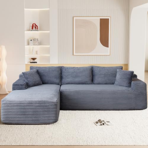Image of 95 inch Boneless Cloud Sectional Couches for Living Room, Comfy Fluffy L Shaped Memory Foam Deep Seat Boneless Couch, Modular Sectional Sofa with Left Facing Chaise, Grey