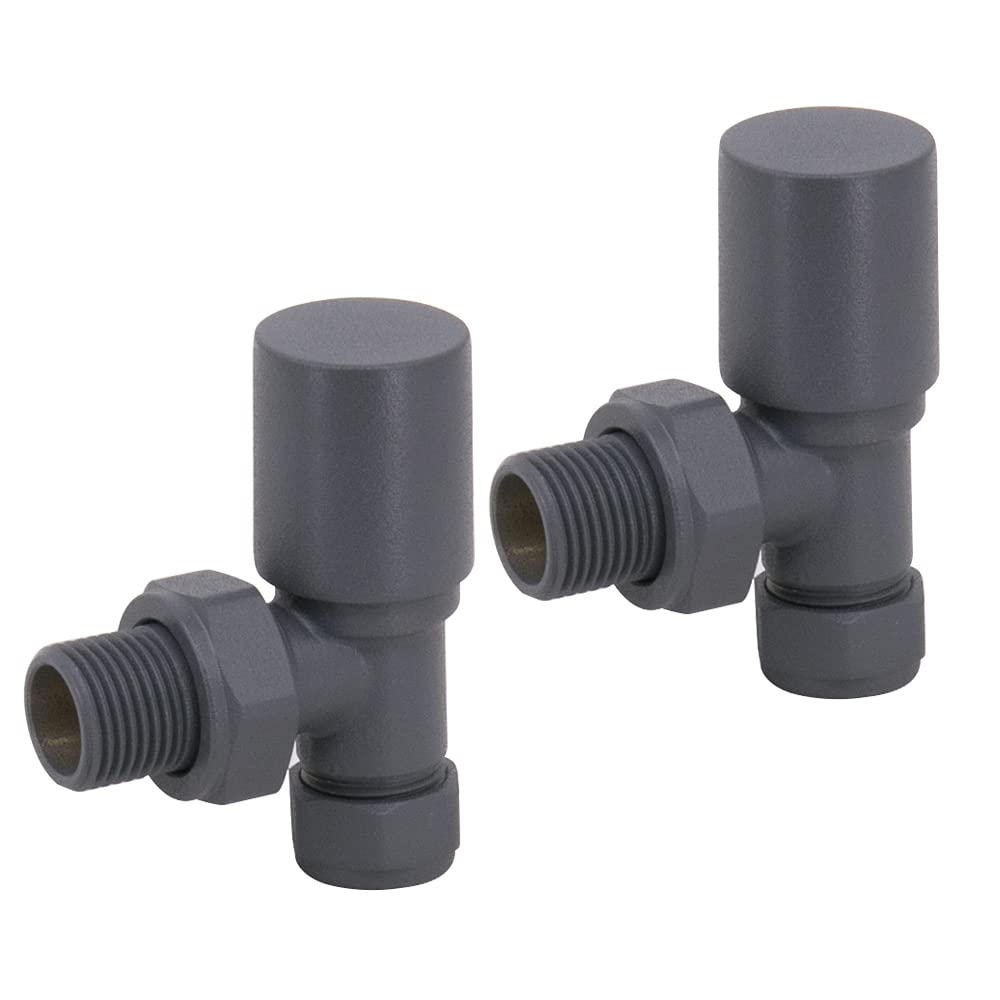 NRG Manual Valves Angled Round Head Anthracite Towel Rail Designer Radiator Valves One Pair