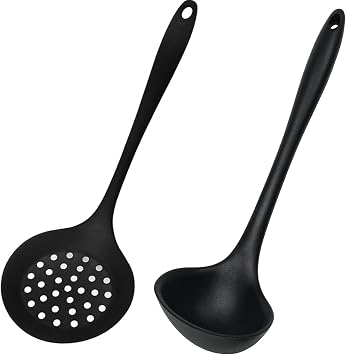 Silicone Slotted Cooking Spoons Cooking Ladle,Strainer Spoon,Skimmer Spoon,Soup Ladle,Slotted Spoons for Cooking,Silicone Strainer,Kitchen Cooking Serving Utensils Set,2PCS