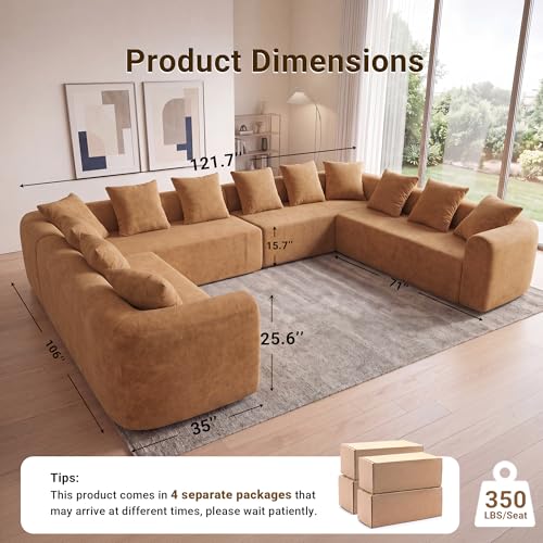 Image of Claiks 142 inch Cloud Boneless Couch, U-Shaped Sectional, Brown