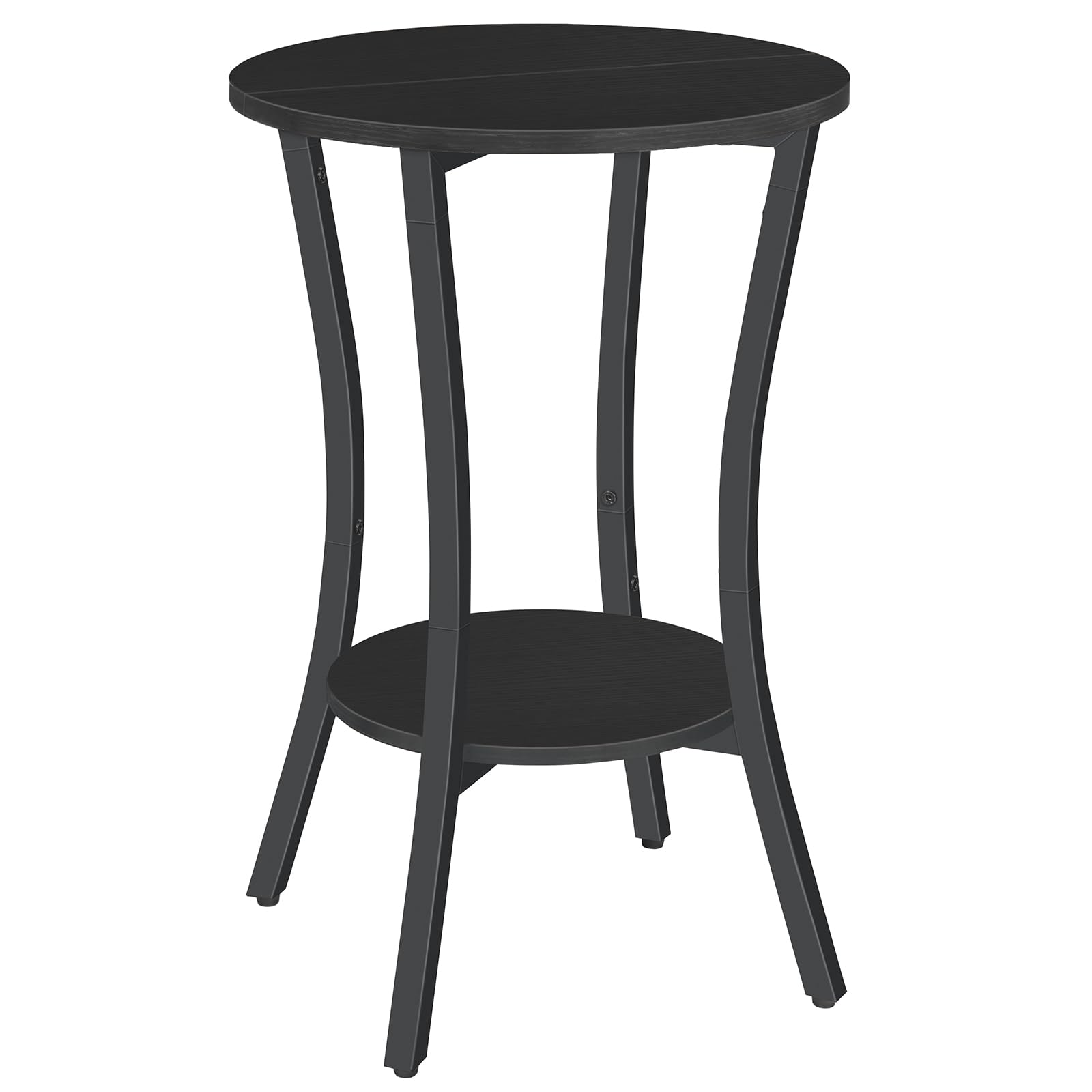 HOOBRO 2-stöckiger Beistelltisch, runder Sofatisch, Nachttisch mit Stauraum, Industrie-Stil, Couchtisch klein, Telefontisch, für kleine Räume, Wohnzimmer, Schwarz EBB180BZ01