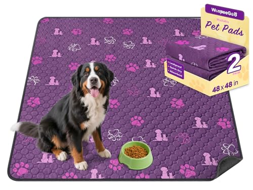 Image of WanpeeGoo Washable Pee Pads for Dogs, Waterproof, 48 x 48 in, 2 Pack, Purp | Super Absorbent, Waterproof and Non-Slip; Washable, Reusable Dog Pads for Crates, Playpens, Floors, Furniture and Travel