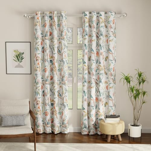 Urban Space Blackout Curtains 8 Ft Long Set of 2 for Door, Digital Printed Curtains with Eyelets, 80-85% Room Darkening Curtains for Living Room, Tieback Included (King Fisher, Door 8 ft Length)