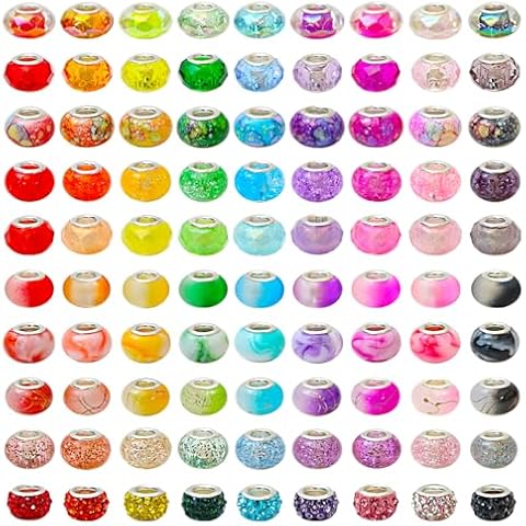 ZIFTY Large Hole Beads for Pen European Spacer Beads Rhinestone Craft Beads for DIY Charms Necklaces Bracelets Jewelry Making 90 Pieces Assorted Beads Cover