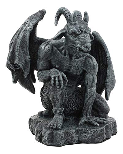 Ebros Gift Crouching Winged Guardian Baphomet Sabbatic Goat Gothic Gargoyle Statue Faux Stone Resin Devil Chimera Warden of Evil Sculpture
