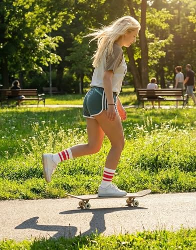 Image of 3 Pairs Women Striped Tube Socks Fun Novelty Cute Crew Socks Retro Sport Mid-Calf Socks for Women Grils