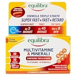 Equilibra Multivitamine e Minerali, Rilascio Prolungato fino a 8 ore, Vitamine A, B, C, D, E, Ferro, Iodio, Zinco, per Energia e Sostegno, Senza Glutine, per Vegetariani, 30 Compresse Triplo Strato